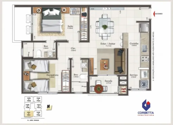 Imagem Apartamento com 2 Quartos à Venda, 64 m² em Centro - Criciúma