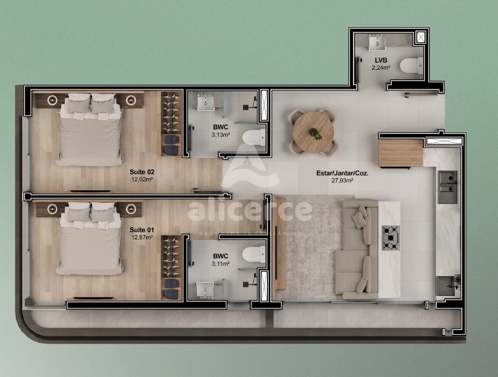 Imagem Apartamento à venda com 2 quartos 2 suítes, 81,96m² em Balneário Florianópolis