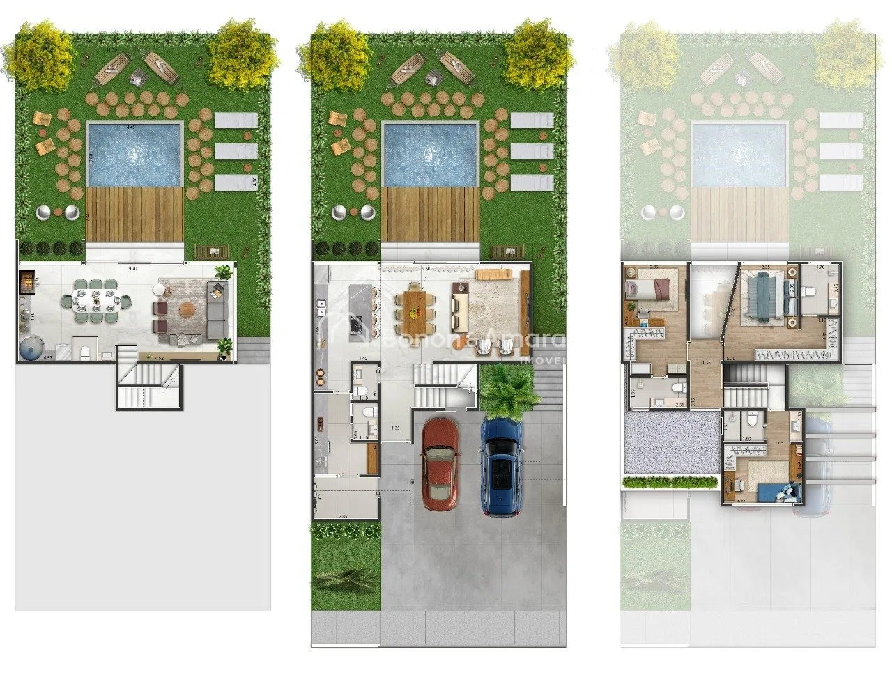 Imagem Casa em condomínio com 3 suítes, sala dois ambientes, 5 banheiros e 2 vagas na garagem - Unidade 2