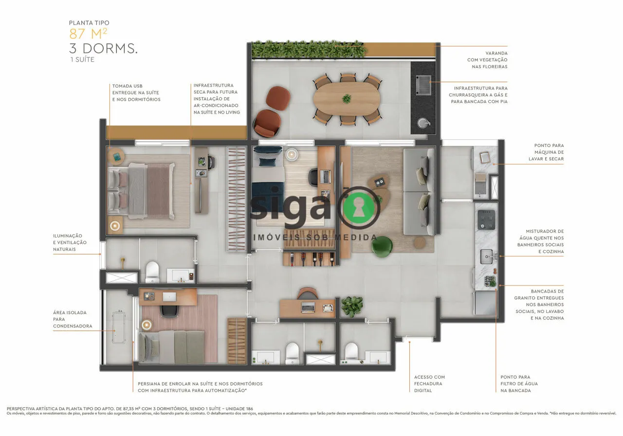 Imagem Apartamento 3 dormitórios e 1 vaga com com Vista Definitiva ao Lado do Metrô Praça da Árvore