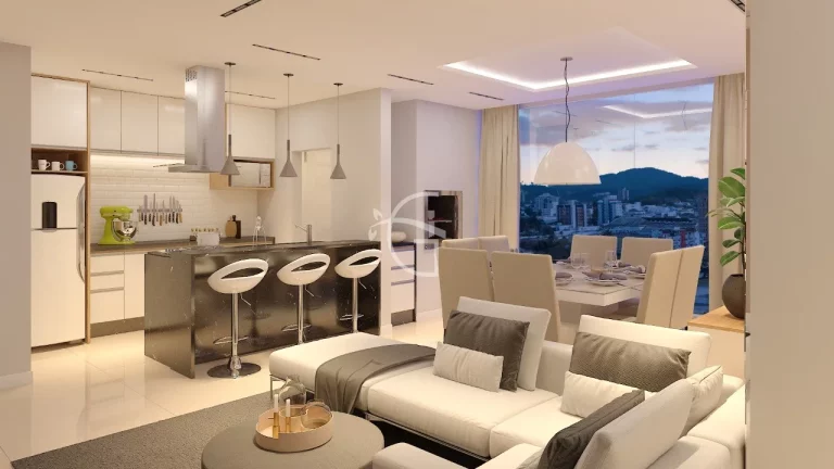 Imagem Apartamento de alto padrão para venda no América em Joinville, com uma área de lazer completa e totalmente mobiliada e decorada.