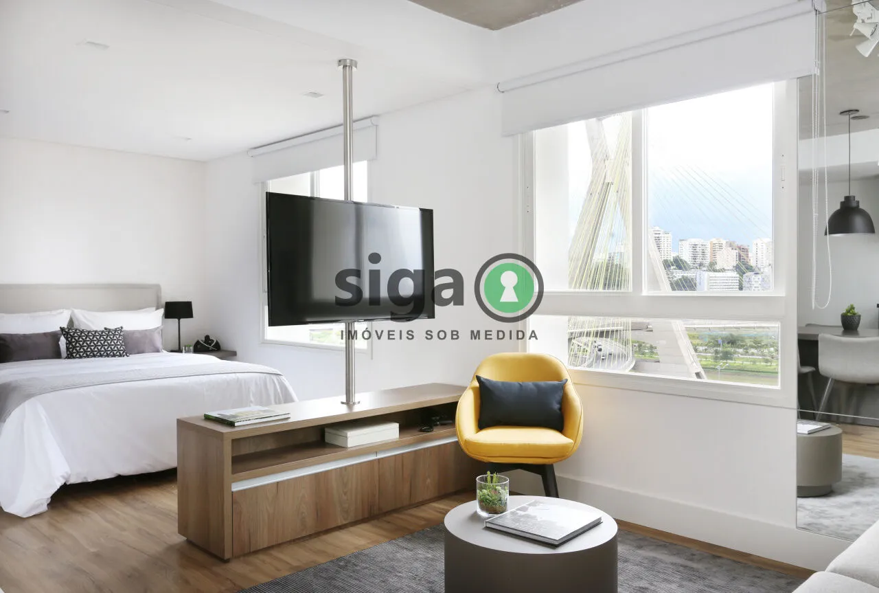 Imagem Studio com 64m², no Brooklin, com 1 quarto, 2 banheiros e 1 vaga, Mobiliado para Locação