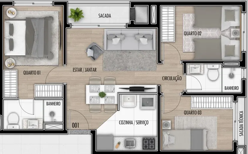 Imagem Apartamento à venda em Curitiba, Santa Cândida, com 3 quartos, 57,94m²