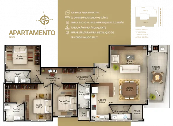 Imagem Apartamento com 3 Quartos à Venda ou Temporada, 152 m² em Michel - Criciúma