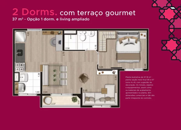 Imagem Jardim Imperador | 2 dormitórios | sacada | 37mts |Amplo Lazer com piscina, quadra recreativa