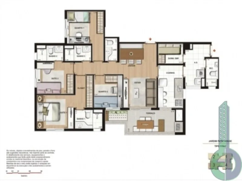 Imagem Apartamento para locação no Jardim, Santo André-SP: 3 quartos, 3 suítes, 2 vagas