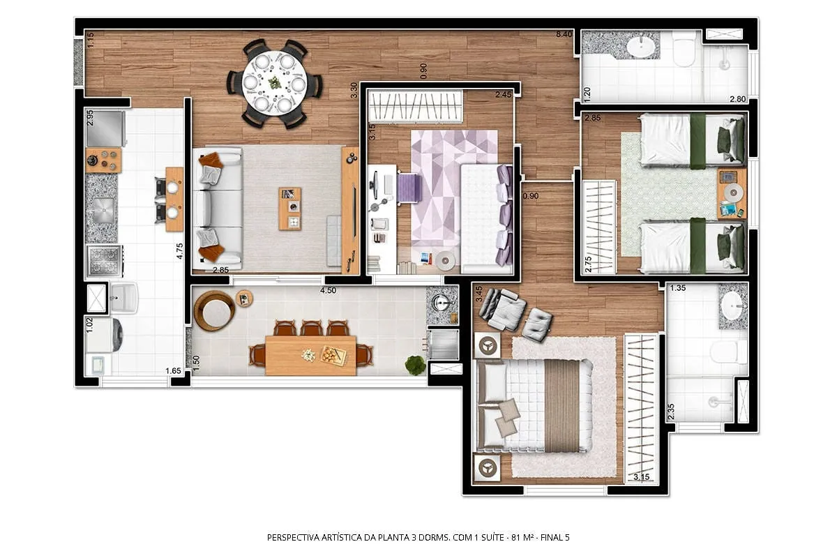 Imagem Apartamento à venda 3 Quartos, 1 Suite, 2 Vagas, 81.03M², Bosque Flamboyant, Taubaté - SP | SYRAH Residence