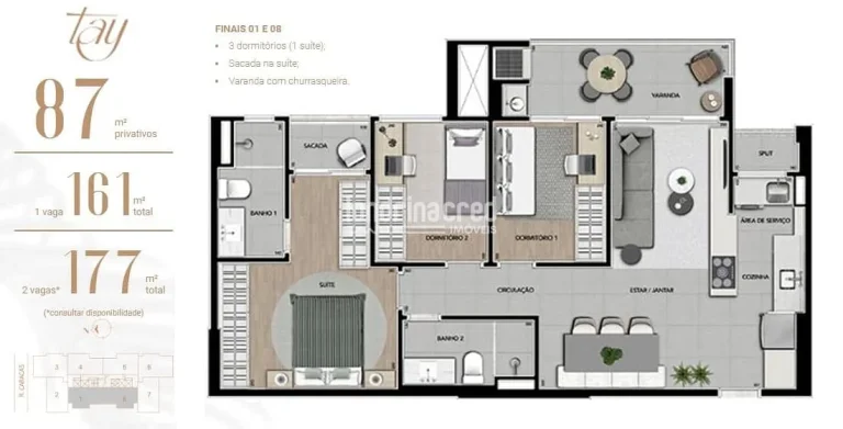 Imagem Apartamento à venda 3 Quartos, 1 Suite, 2 Vagas, 177M², Santa Rosa, Londrina - PR | Edifício Tay