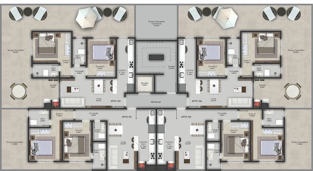 Imagem Apartamento à venda no Centro de Balneário Camboriú-SC: 2 quartos, 1 suíte, 2 banheiros, 1 vaga de garagem - 61,82 m².