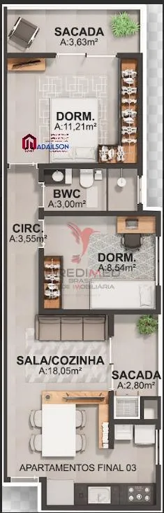Imagem Apartamentos com 2 Quartos e 1 banheiro à Venda, 72 m² Bairro Serraria - São José SC
