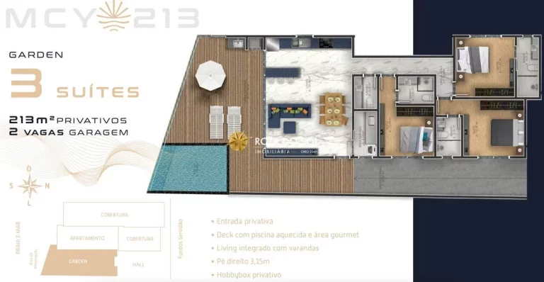 Imagem Monte Carlo Yatchs Apartamento Garden 3 suítes Frente Mar Praia Zimbros Bombinhas SC