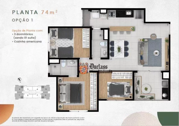 Imagem Apartamento com 3 dormitórios (1 suíte) à venda, 74 m² por R$ 871.362 - Parque Rural Fazenda Santa Cândida - Campinas/SP