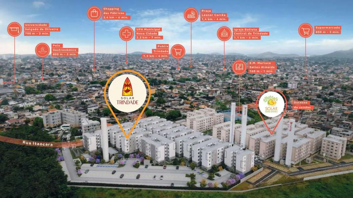 Imagem Apartamento à venda, no Residêncial Solar Trindade em São Gonçalo, Trindade, com 2 quartos, 41m2