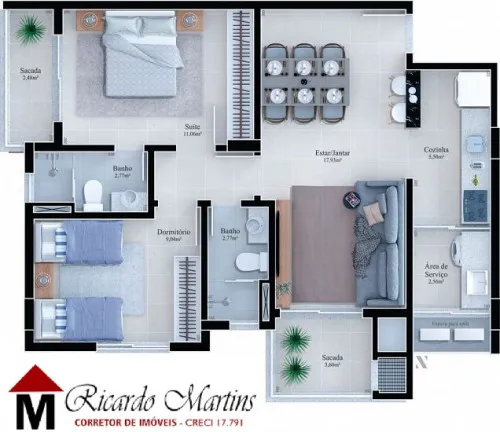 Imagem Apartamento com 2 Quartos à Venda, 70 m²em Michel - Criciúma