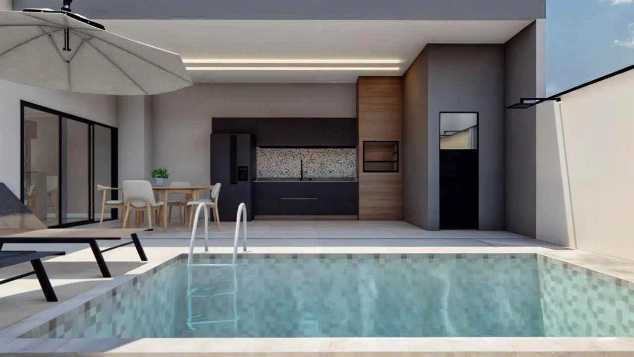 Imagem Sobrado Moderno no Condomínio Villagio Wanel - 3 Suítes, Piscina e Área Gourmet