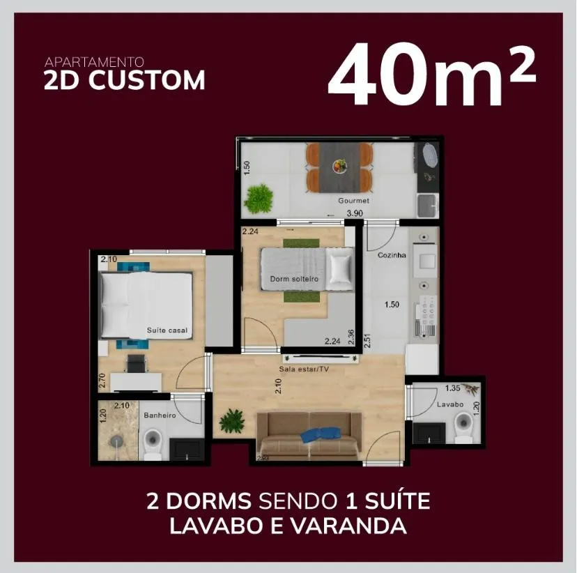 Imagem Apartamento 40m² no Reserva Carvalho Residencial com 2 dormitórios