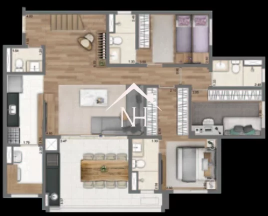 Imagem Apartamento duplex 201m c/ jacuzzi privativo,3 suítes,terraço gourmet,2 vagas c/depósito,playground,quadra,coworking,salão de festa e jogos,coworking
