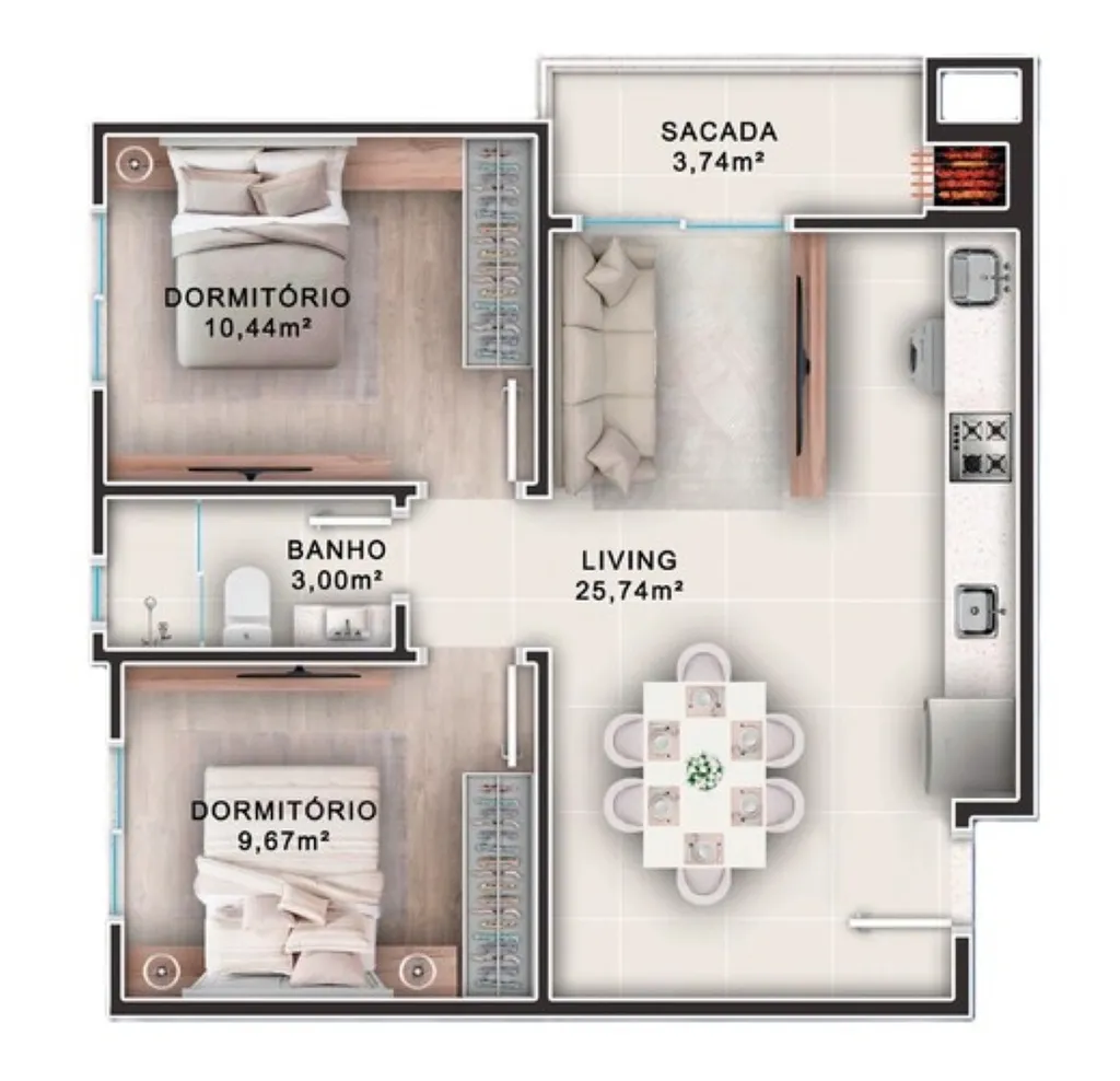 Imagem Apartamento à venda em Balneário Camboriú-SC, Municípios: 2 quartos, 1 suíte, 2 banheiros, 1 vaga, 63,57m²!