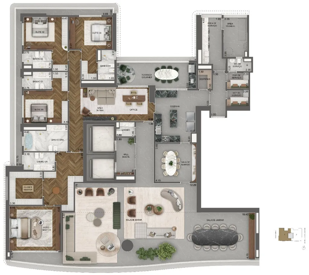Imagem Cobertura Duplex de Luxo no Jardim Guedala - 4 quartos, 4 suítes, 5 vagas de garagem - Vista Cyrela Furnished by Armani