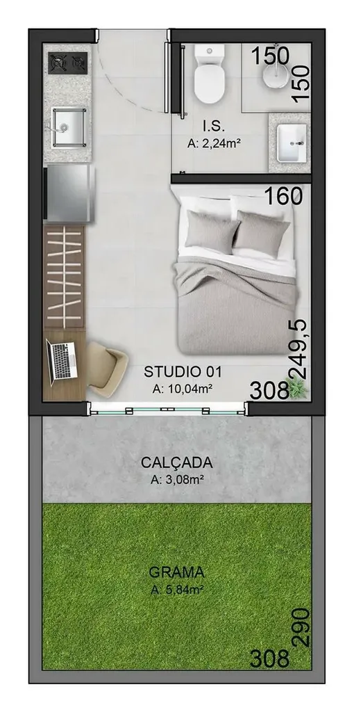 Imagem Apartamento à venda em Curitiba-PR, Bacacheri: 1 quarto, 1 banheiro, 20,61 m² de área! Venha conferir!