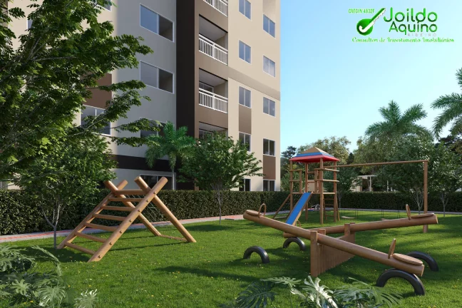 Imagem Um condomínio de alto padrão com apartamentos de 2 e 3 quartos, todos com..