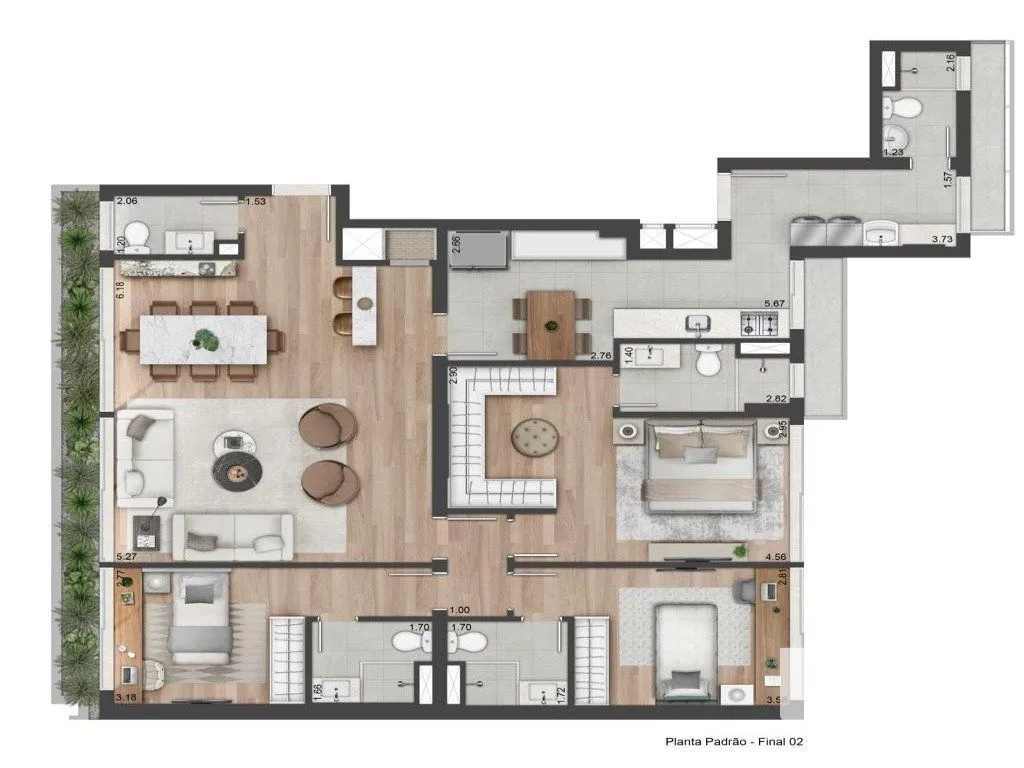 Imagem Apartamento com 143 m² privativos, possui 3 suítes, (sendo 1 máster), living, cozinha, dependência de empregada, lavabo, 143 m² de área privativa, 2 vagas de garagem.
