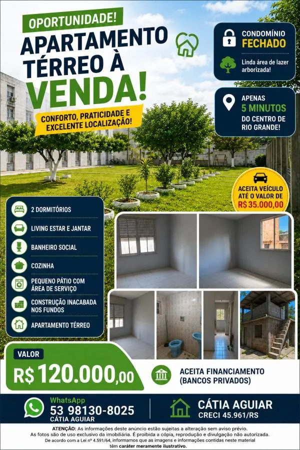 Apartamento para Venda em Rio Grande, Cidade Nova, 2 dormitórios, 1 banheiro