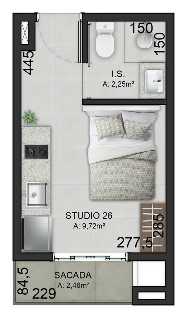 Imagem Apartamento à venda em Curitiba-PR, Bacacheri: 1 quarto, 1 banheiro, 20,61 m² de área! Venha conferir!