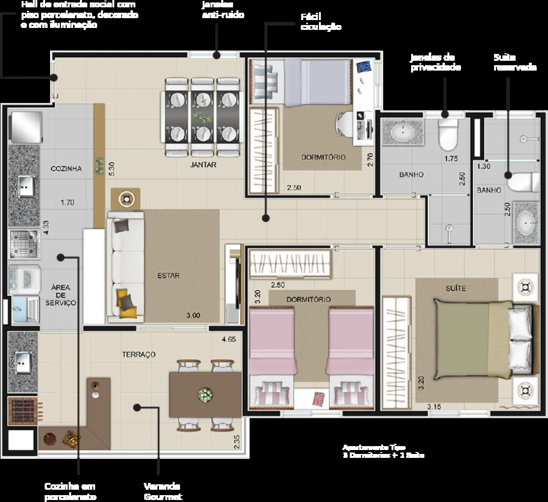 Imagem Apartamento à venda em São Bernardo do Campo-SP, bairro Anchieta com 3 quartos, 1 suíte, 2 banheiros, 2 vagas de garagem e 77,18 m² de área no Edifício Carolina Beatriz.