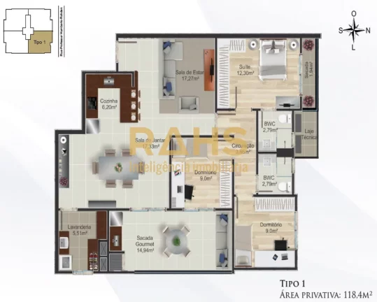 Imagem Ótimo apartamento em ótima localização no Costa e Silva, 03 dormitórios (sendo 01 suíte), 112,...