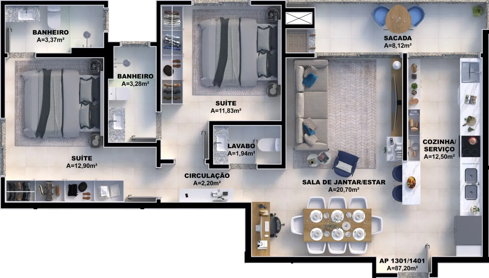 Imagem Apartamento em construção, 3 dormitórios com suíte na Pedra Branca - Palhoça - SC