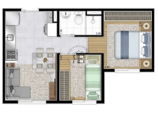 Imagem Apartamento novo e nunca habitado, de 32m², com 2 dormitórios, situado com excelente ventilação....