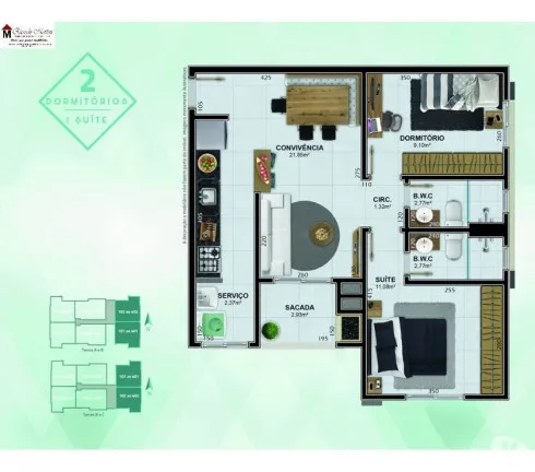 Imagem Apartamento com 2 Quartos à Venda, 65 m² em Presidente Vargas - Içara