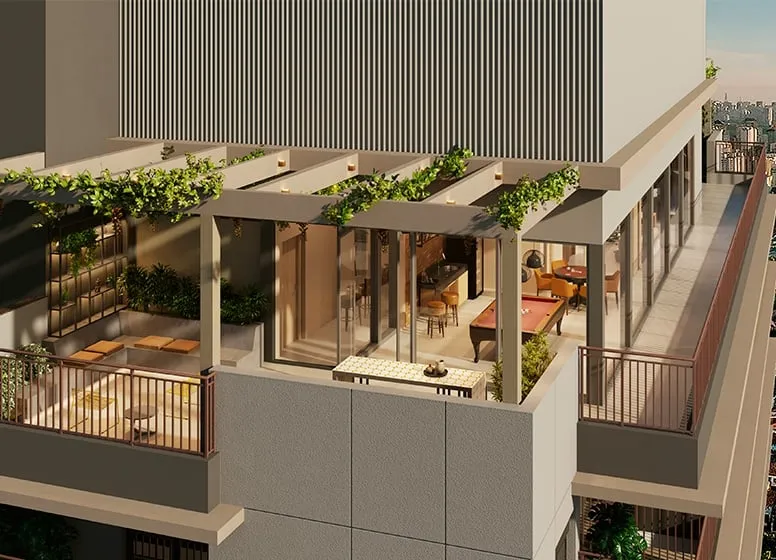 Imagem Com vista para o Campo Belo, Brooklin e Moema, um empreendimento com arquitetura contemporânea e or...