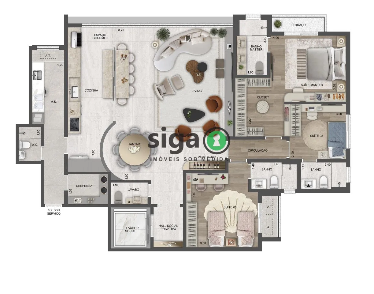 Imagem Apartamento 173 metros com 4 dormitórios (3 suítes) no centro de tudo no Jardim Guedala