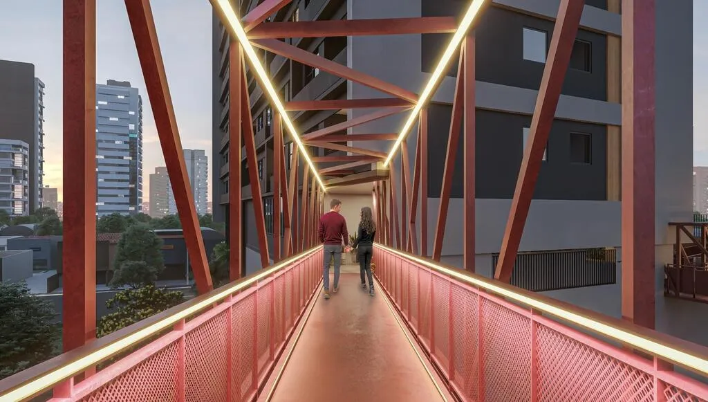 Imagem Um projeto em que as torres são conectadas por um sistema de espaços comuns. Em uma localização ...