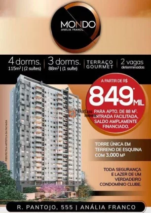Imagem Apartamento com 3 dormitórios à venda, 88 m² a partir de R$ 954.000 - Anália Franco - São Paulo/SP