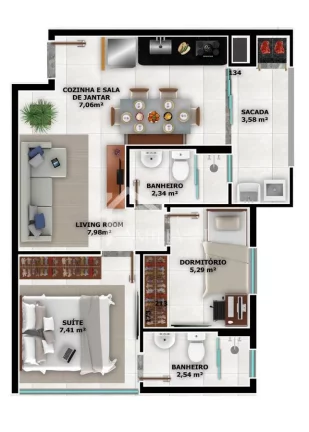 Imagem APARTAMENTO COM 1 SUÍTE + 1 QUARTO NO ITAUM