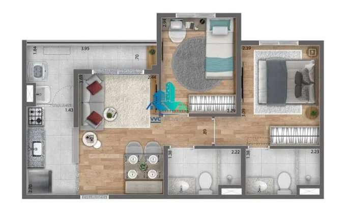 Imagem Apartamento à venda, no Tatuapé, com 2 quartos, 46m2, 1 vaga