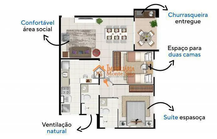 Imagem Apartamento com 2 dormitórios à venda, 58 m² por R$ 485.000,00 - Picanco - Guarulhos/SP