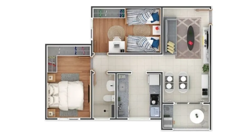 Imagem Apartamento à venda 2 Quartos, 1 Suite, 2 Vagas, 65.01M², Jardim Gurilândia, Taubaté - SP | Condomínio Residencial Rivera
