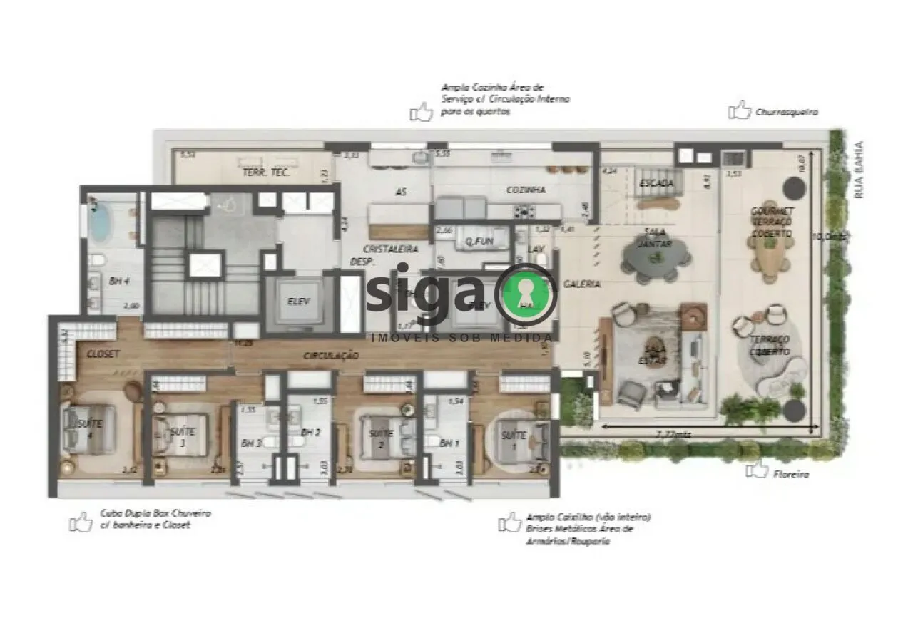 Imagem Cobertura Duplex à venda em Higienópolis com 4 Suítes e 5 Vagas em São Paulo