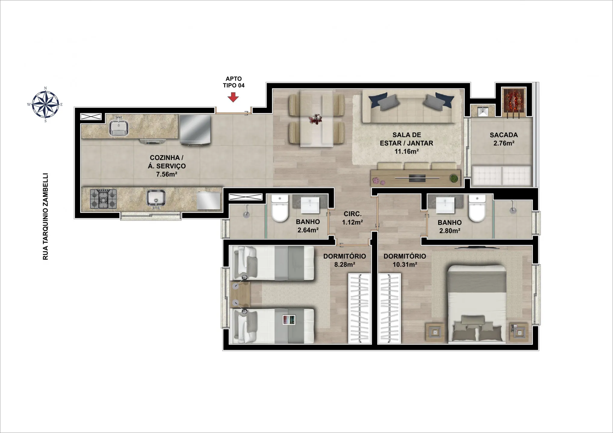 Imagem Apartamento à venda em Caxias do Sul, Nossa Senhora de Lourdes, com 3 quartos, 121.95m2