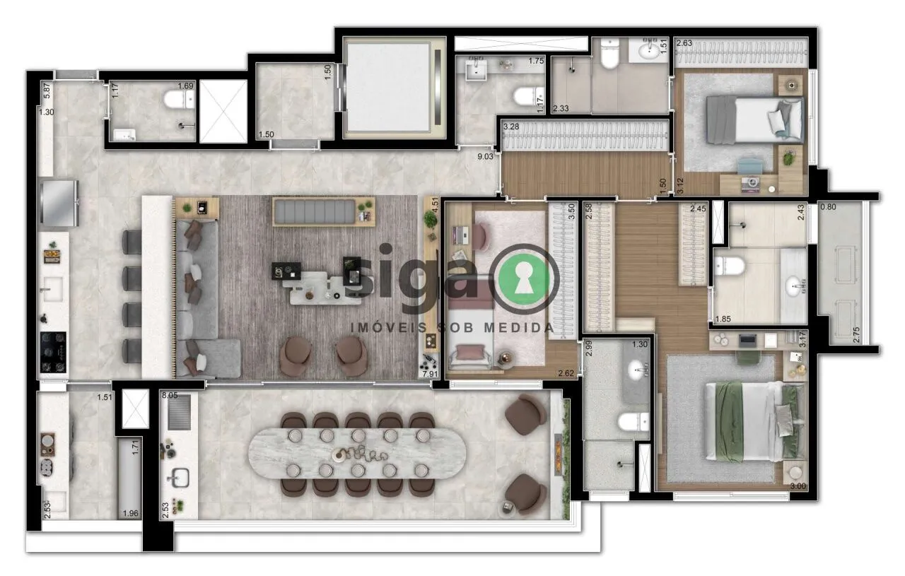 Imagem O Apartamento com 143m2 sendo 3 suítes e 2 vagas com ventilação cruzada,Pronto para Morar