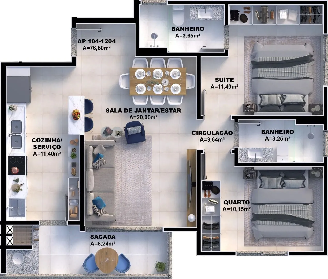Imagem Apartamento em construção, 3 dormitórios com suíte na Pedra Branca - Palhoça - SC