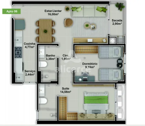 Imagem Apartamento à venda com 2 quartos 1 suíte, 63,79m² em Coqueiros Florianópolis