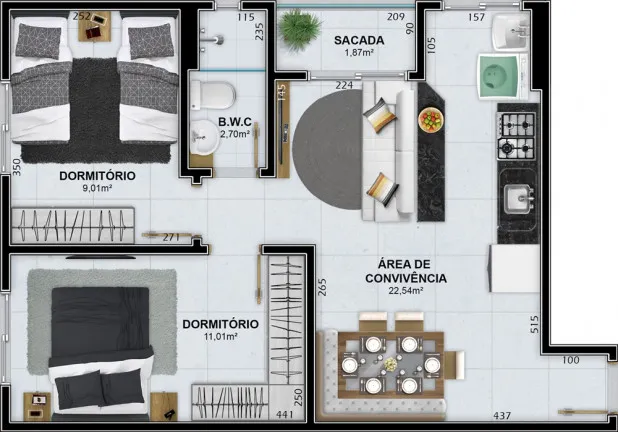 Imagem Apartamento com 2 Quartos à Venda, 53 m² em Rio Maina - Criciúma