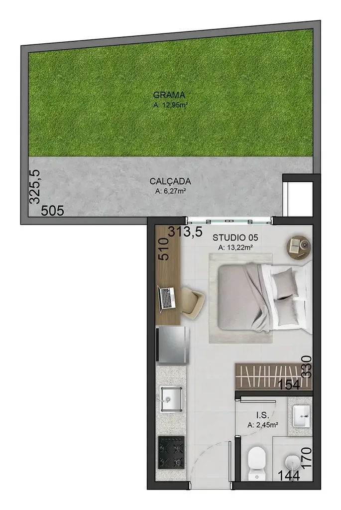 Imagem Apartamento à venda em Curitiba-PR, Bacacheri: 1 quarto, 1 banheiro, 24,38m² de área. Venha conferir!