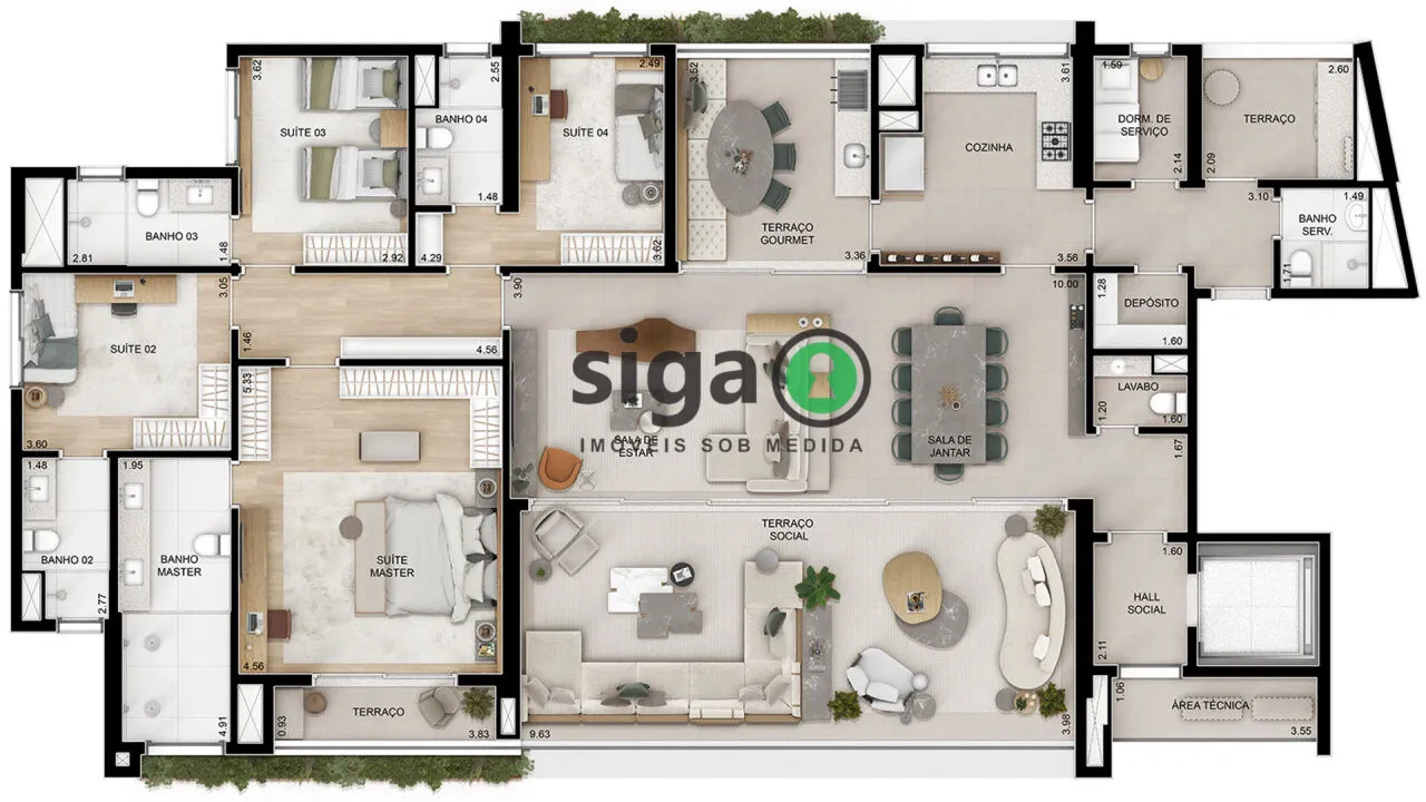 Imagem Apartamento para sua família de 262m² no Brooklin com 4 Suítes e 4 Vagas