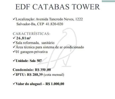 Imagem Sala comercial para alugar, no Sala Comercial, em Salvador, Caminho das Árvores, 26,81m2